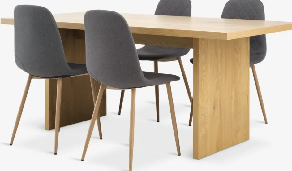 MUNKEBY + JONSTRUPMUNKEBY L180 table colo. chêne + 4 JONSTRUP chaises asphalte-JYSK Clearance