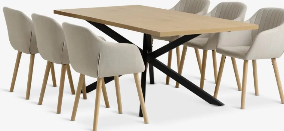 NORTOFT + ADSLEVNORTOFT L200 table coloris chêne + 4 ADSLEV chaises beige-JYSK Best