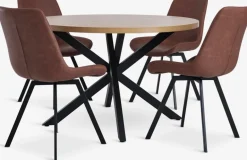 NORTOFT + HYGUMNORTOFT Ø120 table coloris chêne + 4 HYGUM chaises cognac-JYSK Outlet