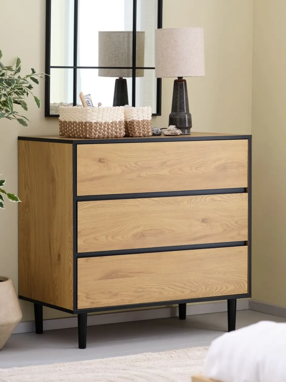 ODENSECommode 3 tiroirs ODENSE coloris chêne chaud/noir-JYSK New