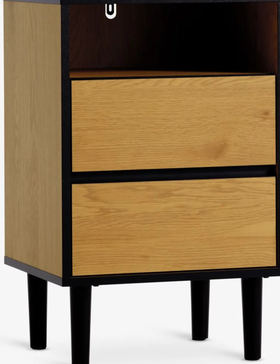 ODENSETable de nuit ODENSE 2 tiroirs coloris chêne chaud/noir-JYSK