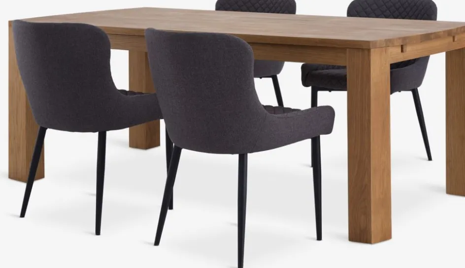 OLDE + PEBRINGEOLDE L200 table coloris chêne + 4 PEBRINGE chaises gris/noir-JYSK Discount
