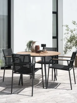 RANGSTRUP + NABERANGSTRUP Ø110 table naturel/noir + 4 NABE chaises empil. n.-JUTLANDIA Discount