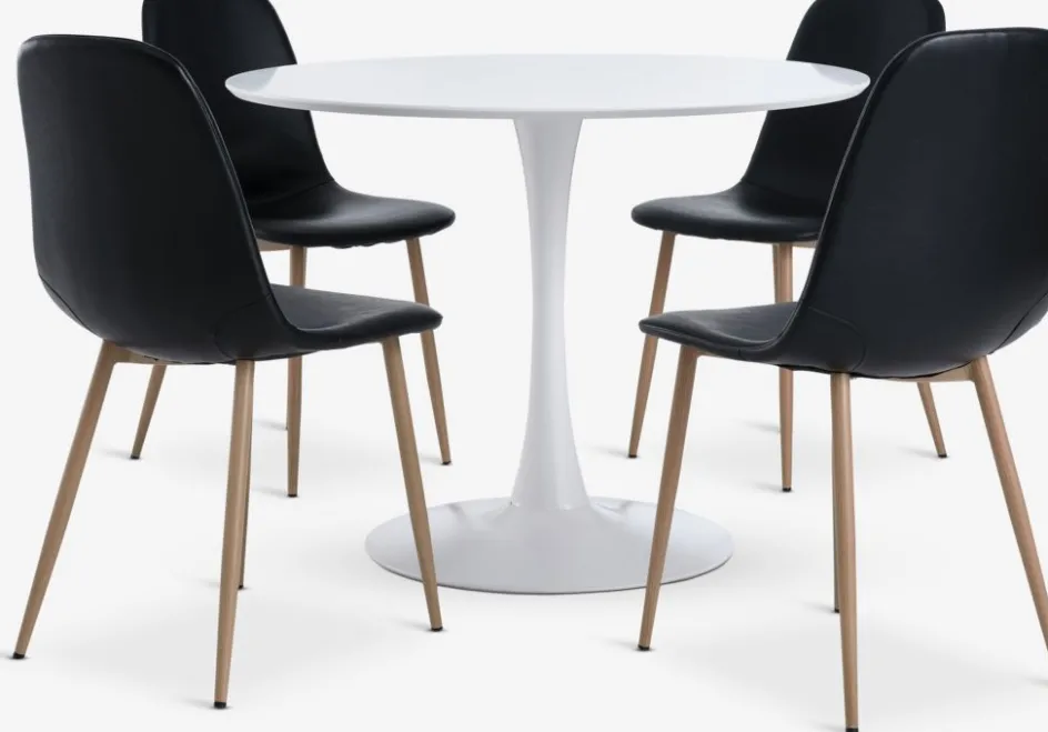 RINGSTED + JONSTRUPRINGSTED Ø100 table blanc + 4 JONSTRUP chaises noir-JYSK Outlet