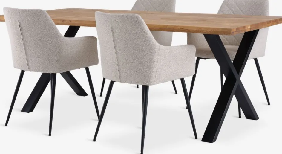 ROSLEV + PURHUSROSLEV L200 table chêne nat. + 4 PURHUS chaises blanc cassé-JYSK Best