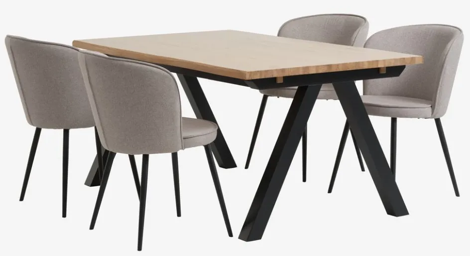 SANDBY + RISSKOVSANDBY L160 table chêne naturel + 4 RISSKOV chaises gris c.-JYSK Outlet