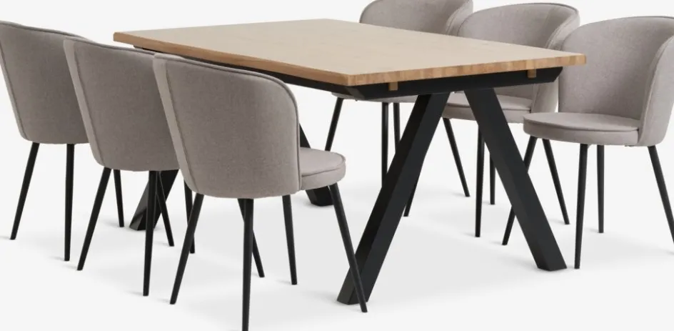 SANDBY + RISSKOVSANDBY L160 table chêne naturel + 4 RISSKOV chaises gris c.-JYSK Outlet