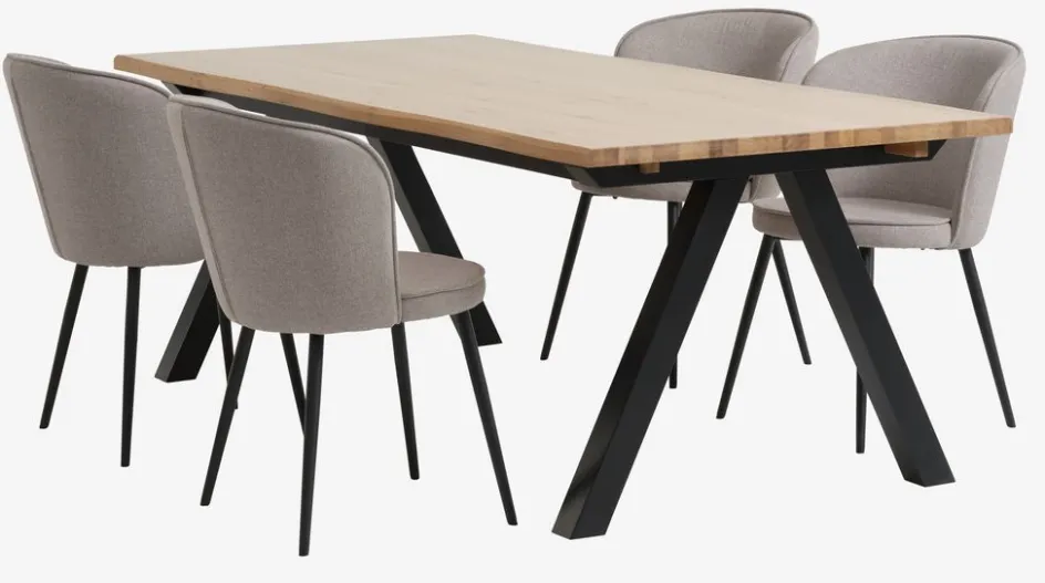 SANDBY + RISSKOVSANDBY L210 table chêne naturel + 4 RISSKOV chaises gris c.-JYSK