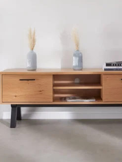 SANDBYMeuble TV SANDBY 2 portes chêne naturel/noir-Royal Oak Sale