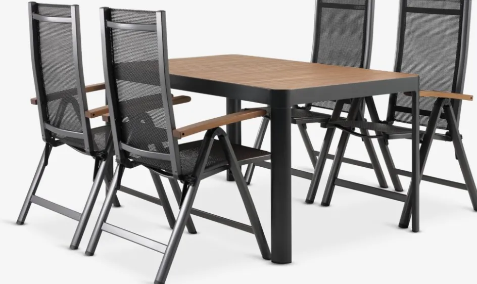 SIRDAL + SIRDALSIRDAL L149 table eucalyptus + 4 SIRDAL chaises gris-JUTLANDIA