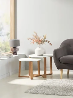 SVENSTRUPTables gigognes SVENSTRUP Ø60/50 blanc/chêne naturel 2 pcs-Royal Oak Outlet