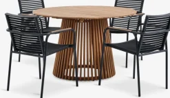 UDBYNEDER + NABEUDBYNEDER Ø120 table teck + 4 NABE chaises noir-JUTLANDIA Hot