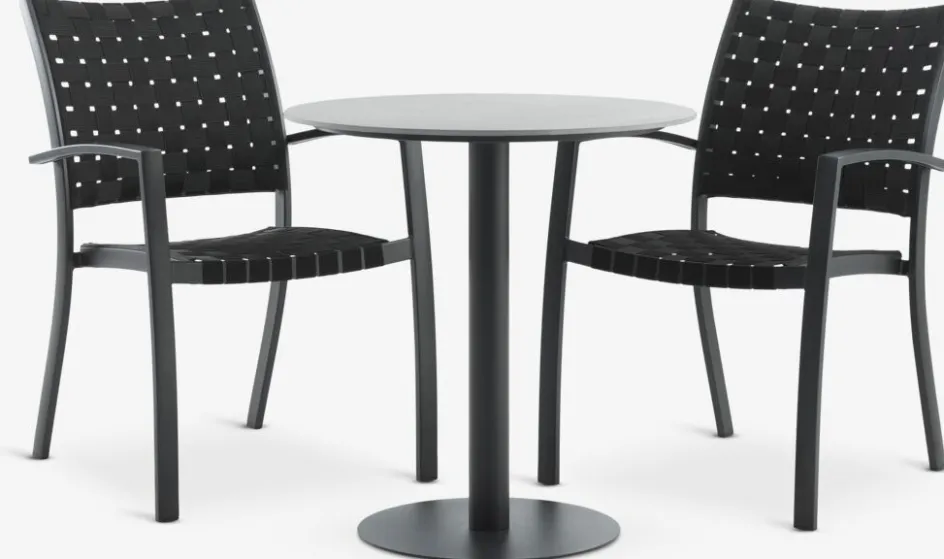 VAMDRUP + GLOMFJORDVAMDRUP Ø70 table gris + 2 GLOMFJORD chaises noir-JYSK Discount