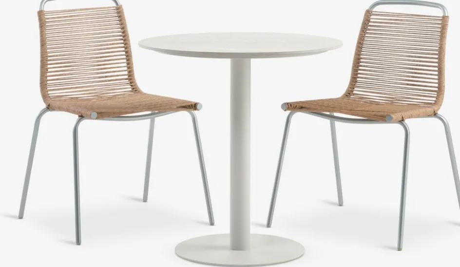 VAMDRUP + MIDDAGSBERGETVAMDRUP Ø70 table beige + 2 MIDDAGSBERGET chaises naturel-JYSK Best